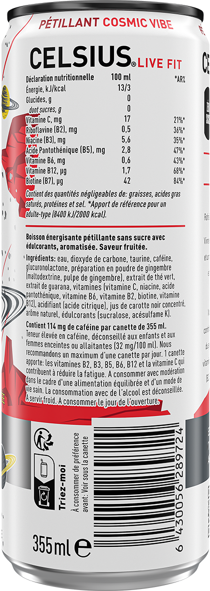 CELSIUS Cosmic Vibe™ Pétillante – Product's Back Label