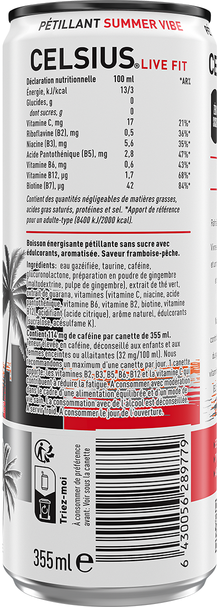 CELSIUS Summer Vibe™ Pétillante – Product's Back Label