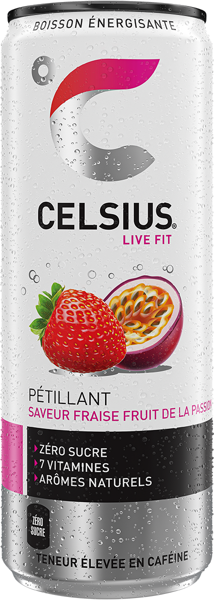 CELSIUS Boisson Pétillante À La Fraise Et Aux Fruits De La Passion – Product's Front Label